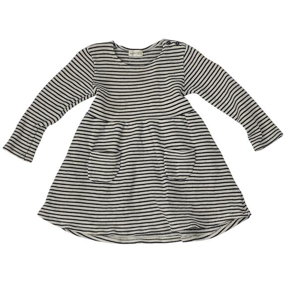Bean's Baby Girls Black White Striped Long Sleeve Pockets A-line Dress 18-24M - Picture 1 of 4